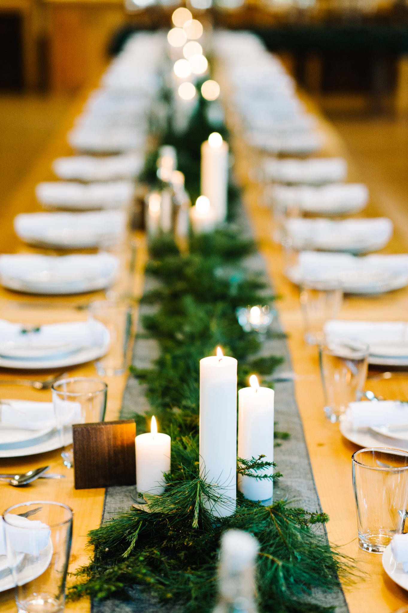 closeup of set table and candles